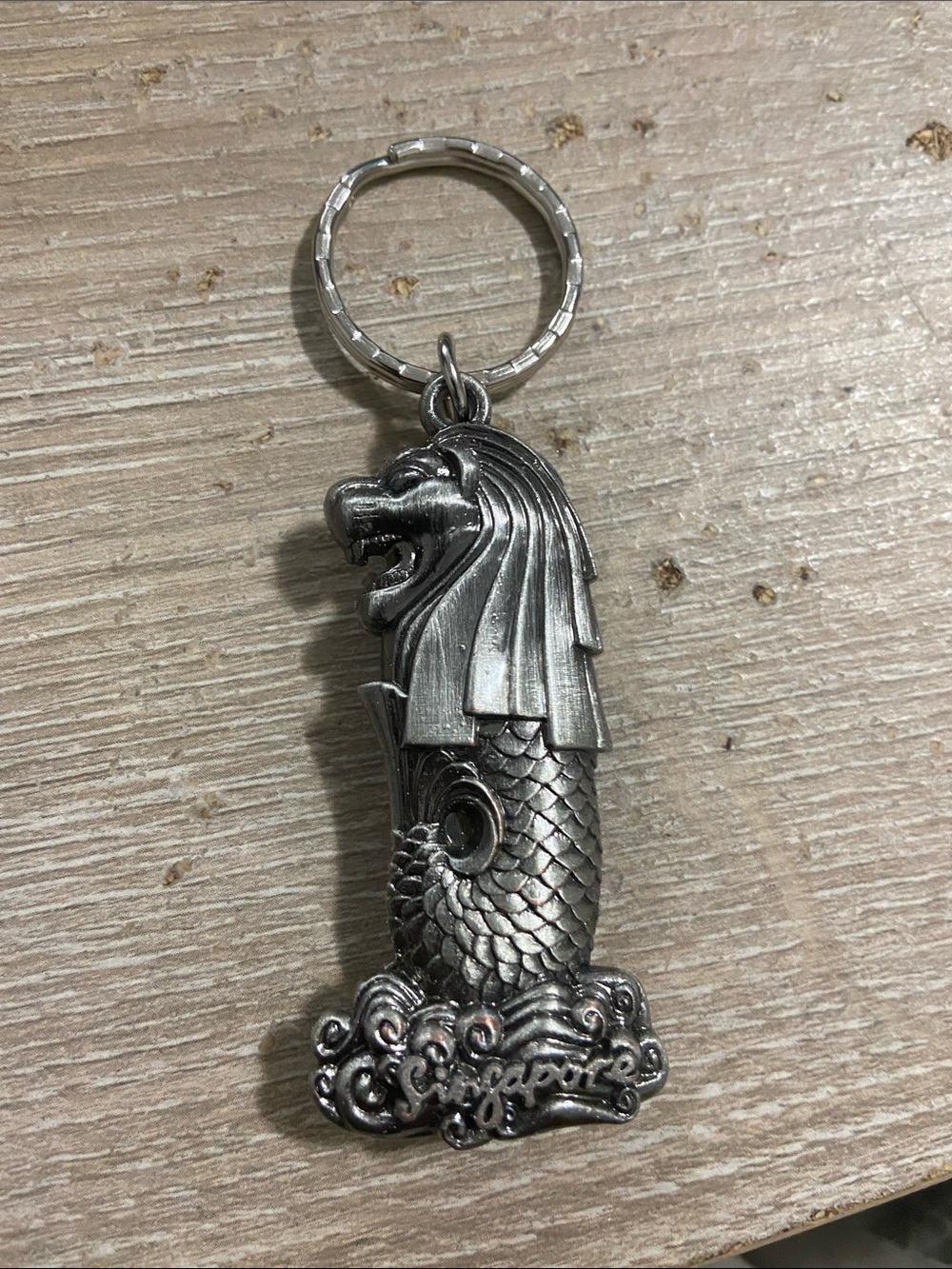 Vintage Singapore Silver Tone Merlion Keychain
